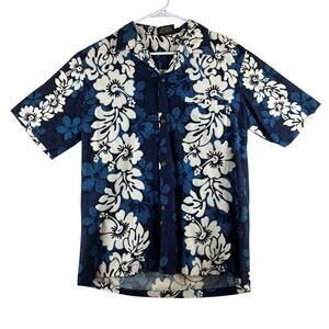 Vtg Y2K Royal Creations Hawaiian Camp Shirt Men Medium Blue Aloha Hibicus Resort